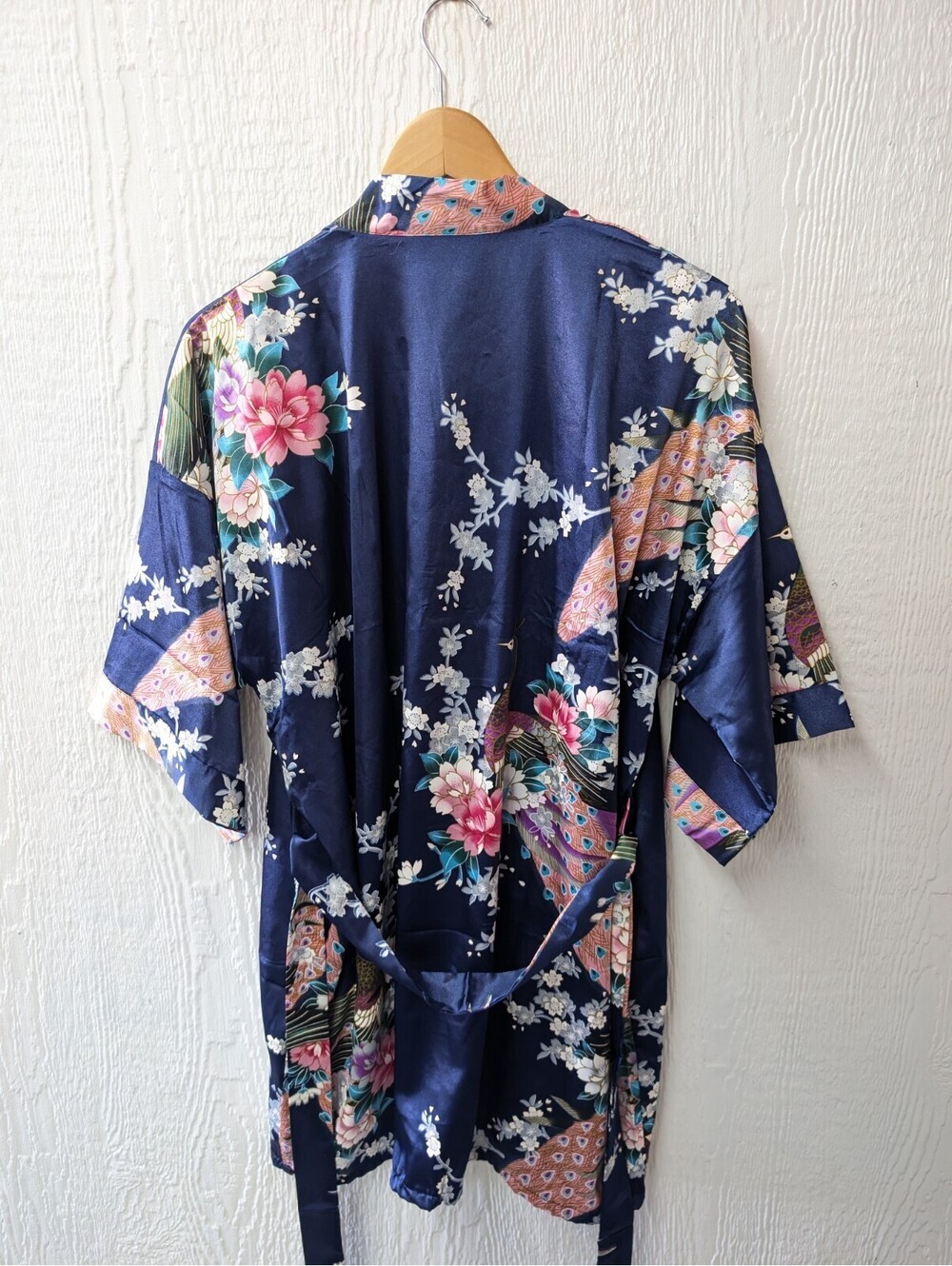 Oriental Village Silk Collection Peacock Blue Soft Silk Robe Kimono One Size - Picture 6 of 7